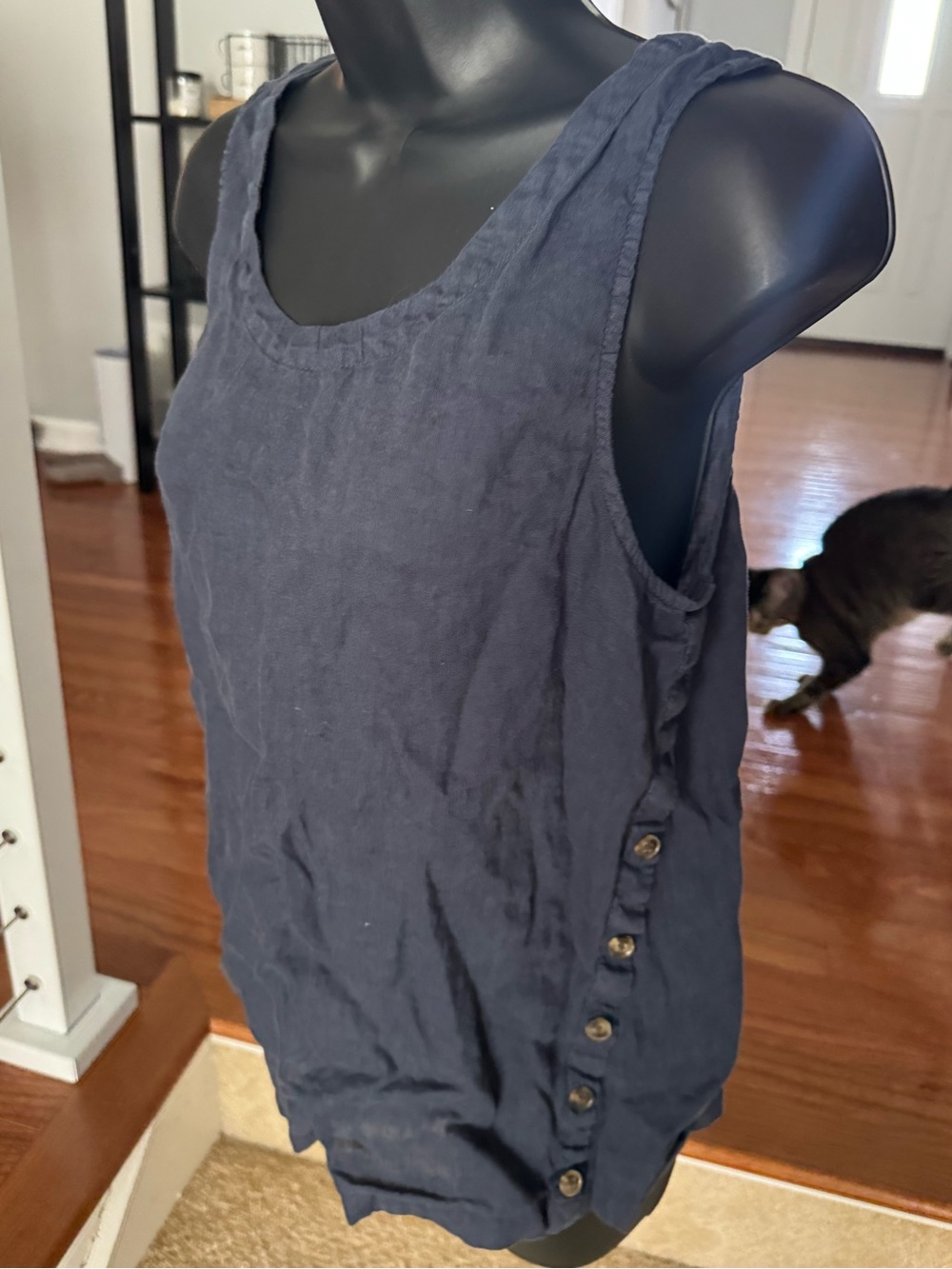 RACHEL Rachel Roy Navy Linen Button-Side Tank Top